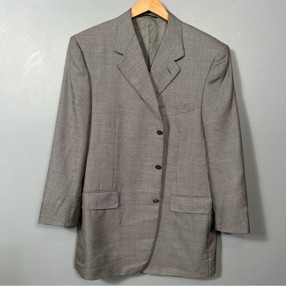 CANALI Black White Silk Wool Mix Three Button Blazer Jacket Size 54 R